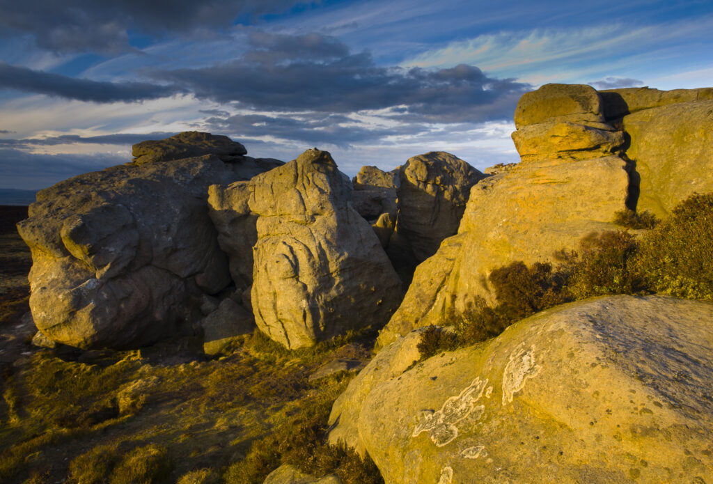 England, Northumberland, Northumberland National Park. Rocky outcrop high on the Simonside Hills near the town of Rothbury