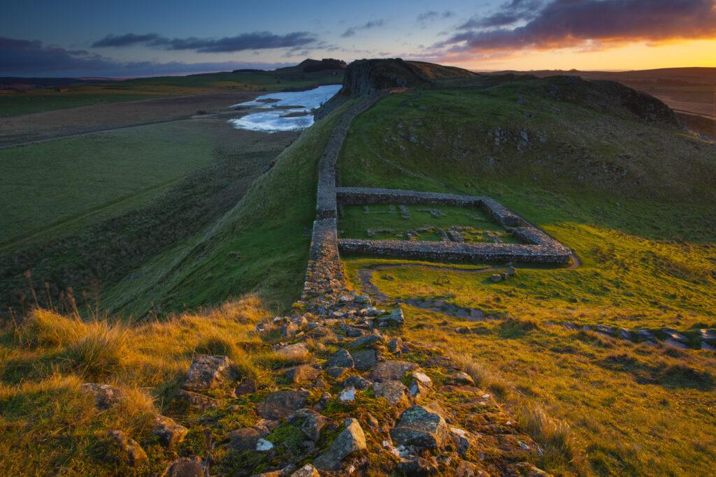 England, Northumberland, Hadrians Wall. Milecastle 39 on Hadrians Wall, a world heritage site located within the Northumberland National Park.