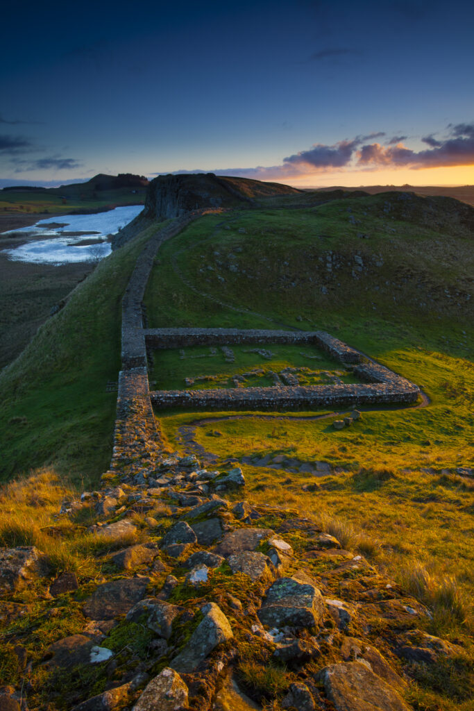 England, Northumberland, Hadrians Wall. Milecastle 39 on Hadrians Wall, a world heritage site located within the Northumberland National Park.