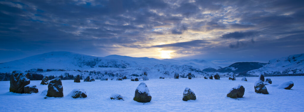 England, Cumbria, The Lake District. The popular Castlerigg Stone Circle near Keswick, dating back from the later Neolithic period.