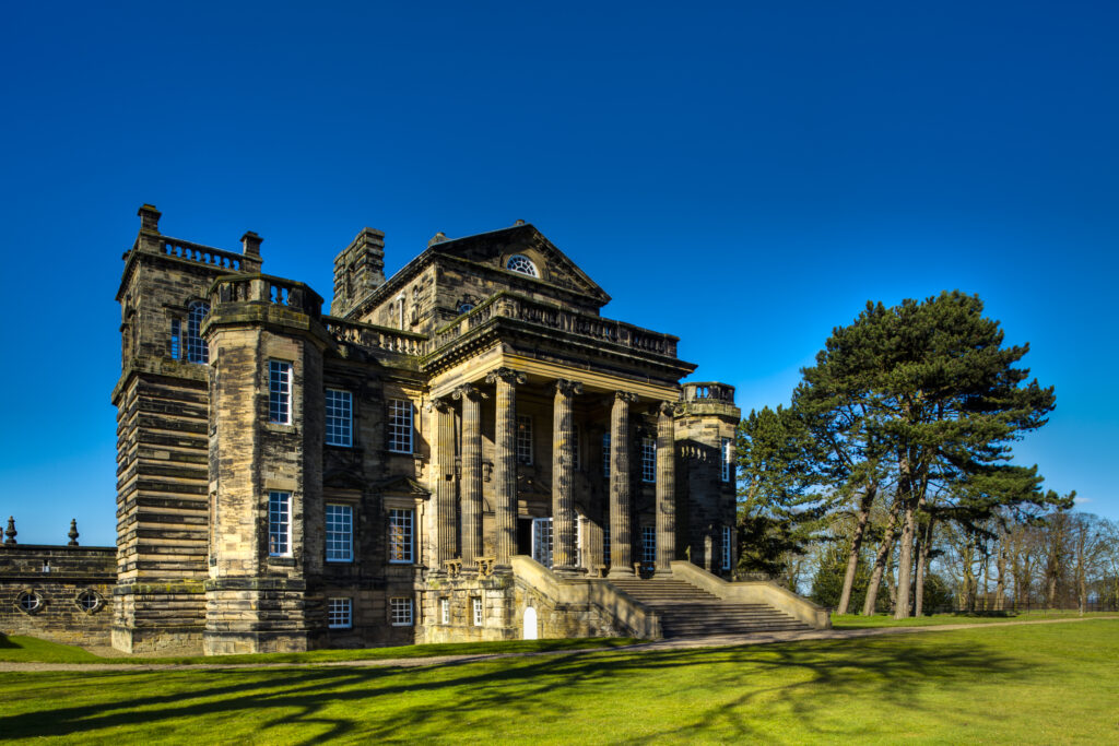 England, Northumberland, Seaton Delaval Hall. Seaton Delaval Hall, a property located in the south of the county, and recently purchased by the National Trust after an extensive public fund-raising operation which was the first of its kind in the UK.