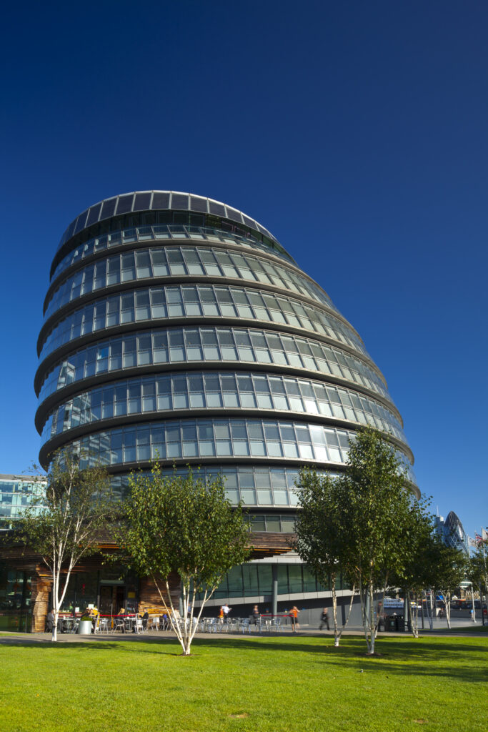 England, London, Southwark. City Hall is the headquarters of the Greater London Authority (GLA) which comprises the Mayor of London and London Assembly. and is located near Tower Bridge on the River Thames.