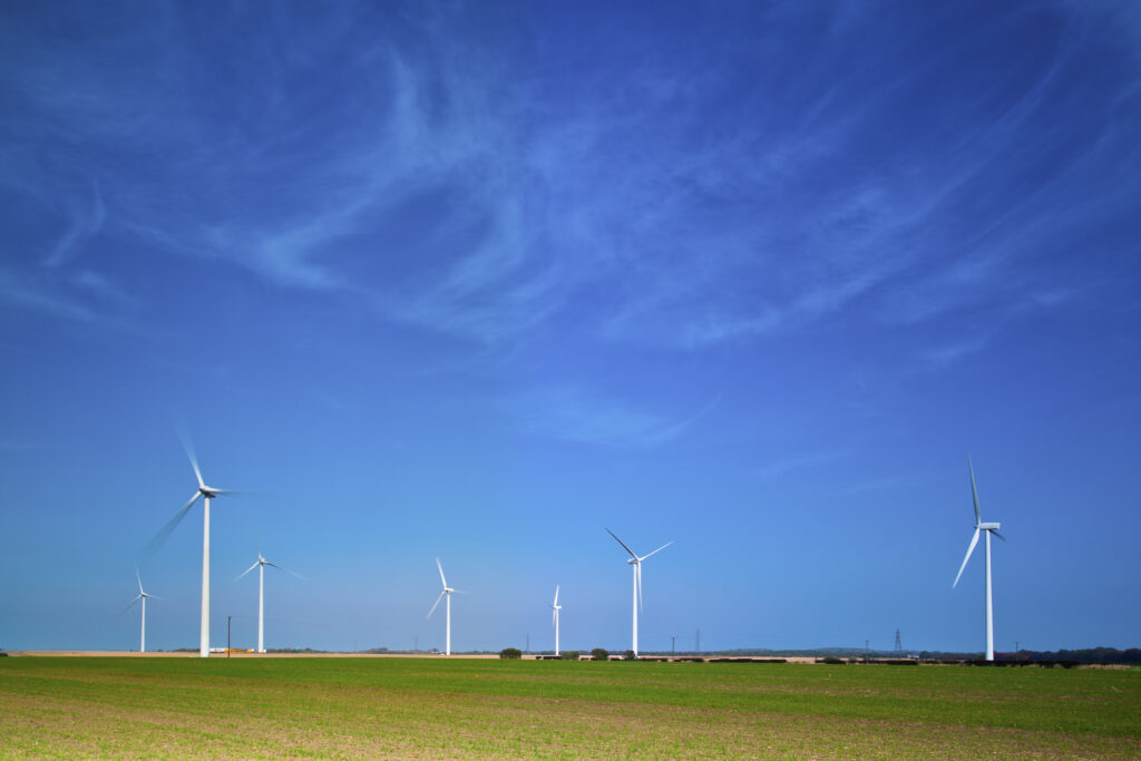 England, Northumberland, Wind Farm. New windfarm / wind turbine construction near Lynemouth in Northumberland.