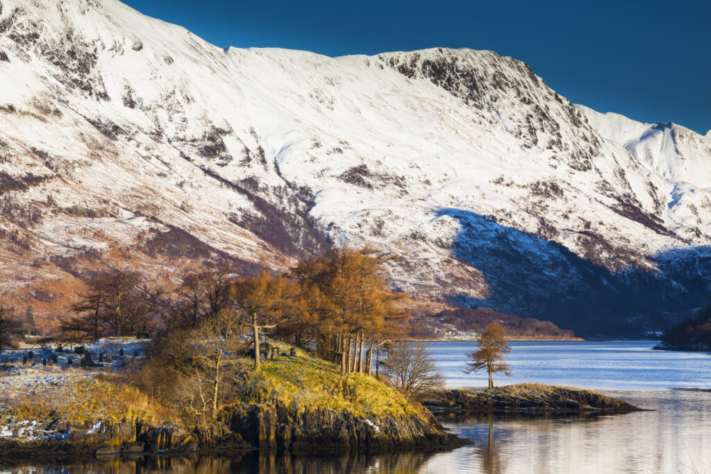 Scotland, Scottish Highlands, Loch Leven. Eilean Munde on Loch Leven is the burial isle of the Clan McDonald.