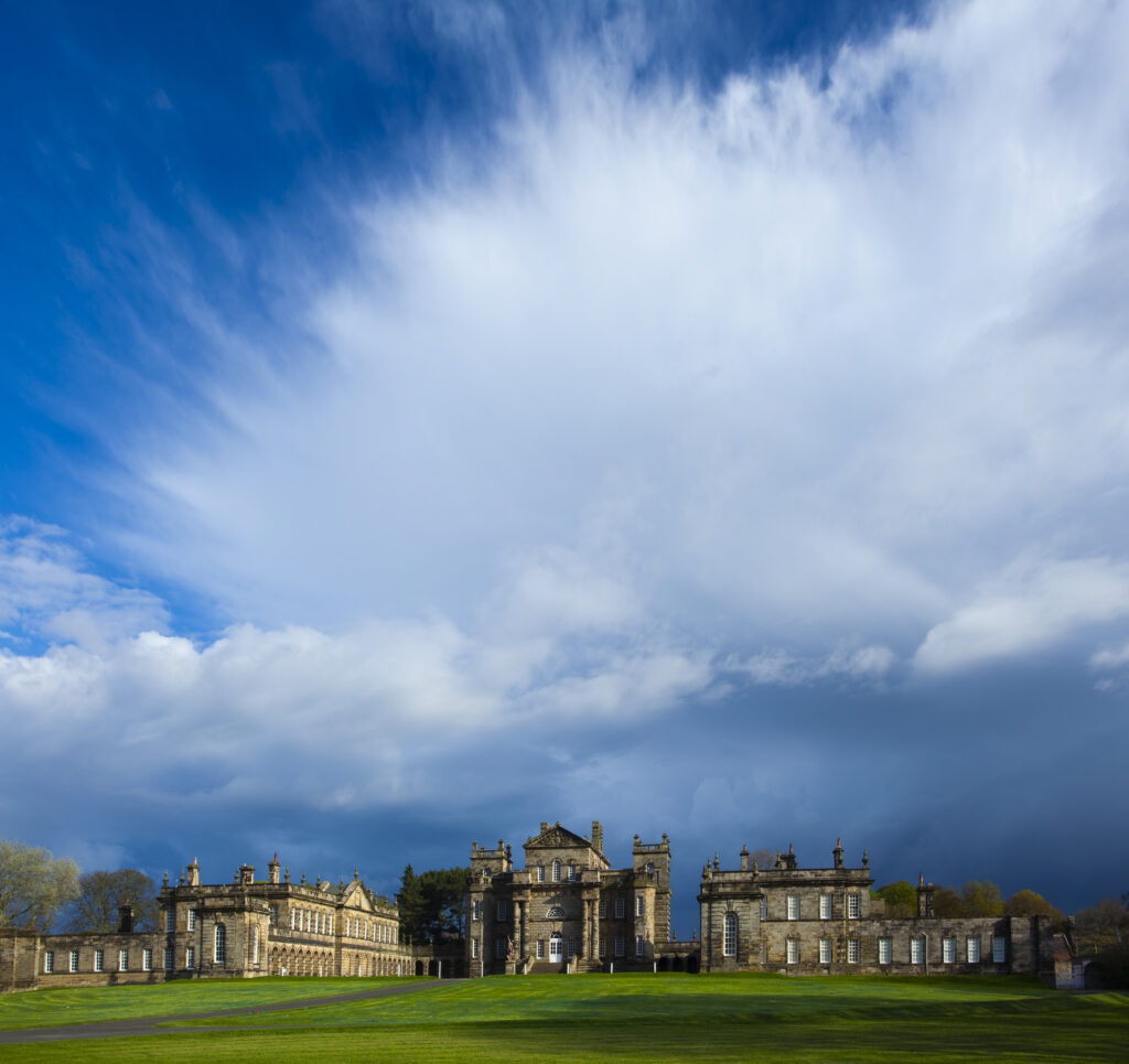 England, Northumberland, Seaton Delaval Hall. Dramatic clouds above Seaton Delaval Hall, a property located in the south of the county, and recently purchased by the National Trust.