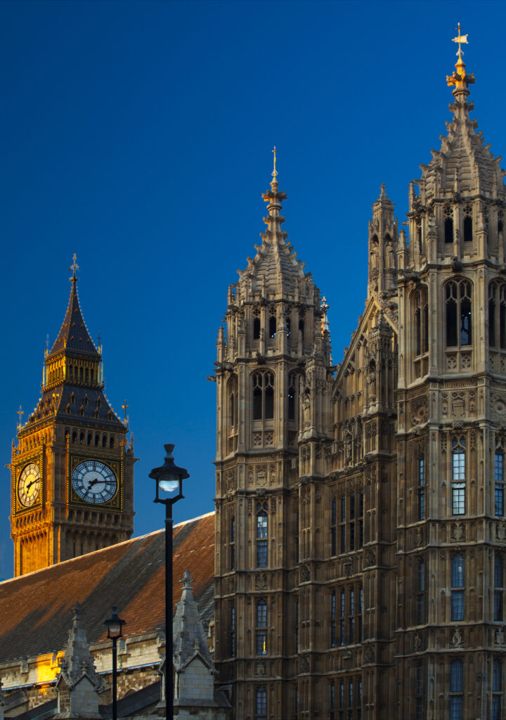 England, Greater London, City of Westminster. The iconic Big Ben also known as the Clock Tower, part of the House of Parliament building (also known as the Palace of Westminster), located in the City of Westminster, London.