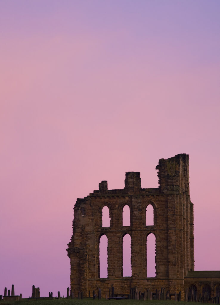 England, Tyne & Wear, Tynemouth. East end of the Tynemouth Priory Church (National Trust), located upon headland between the River Tyne and the North Sea.
