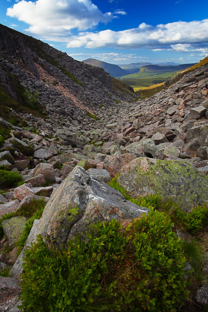 Scotland, Scottish Highlands, Cairngorms National Park. The dramatic landscape of the Chalamain Gap, a mountain pass in the Cairngorms National Park.