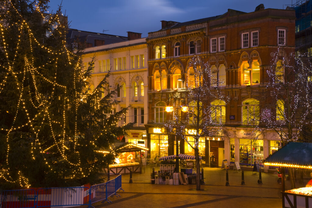 England, West Midlands, Birmingham City. Christmas decorations at the Frankfurt Christmas Market held at Victoria Square and Upper New Street in Birmingham City Centre.