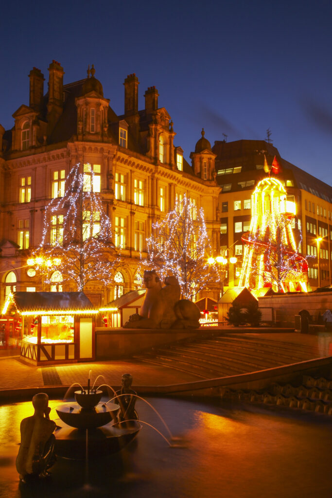 England, West Midlands, Birmingham City. Christmas decorations at the Frankfurt Christmas Market held at Victoria Square and Upper New Street in Birmingham City Centre.