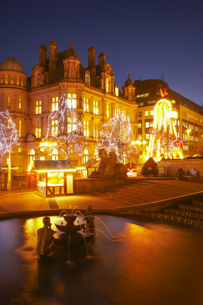 England, West Midlands, Birmingham City. Christmas decorations at the Frankfurt Christmas Market held at Victoria Square and Upper New Street in Birmingham City Centre.