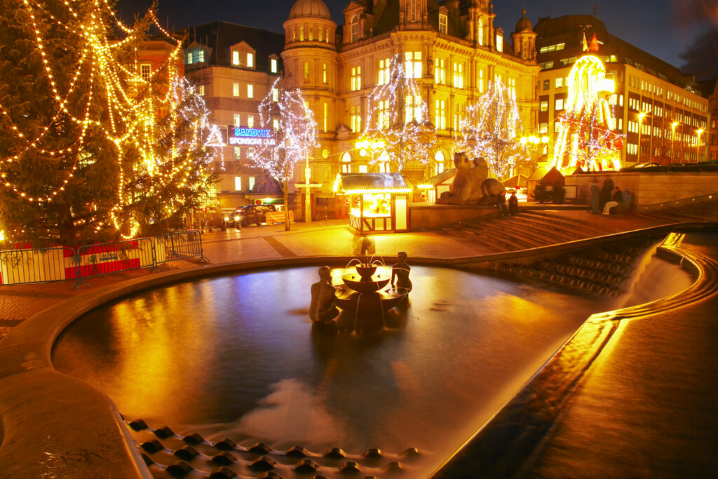 England, West Midlands, Birmingham City. Christmas decorations at the Frankfurt Christmas Market held at Victoria Square and Upper New Street in Birmingham City Centre.