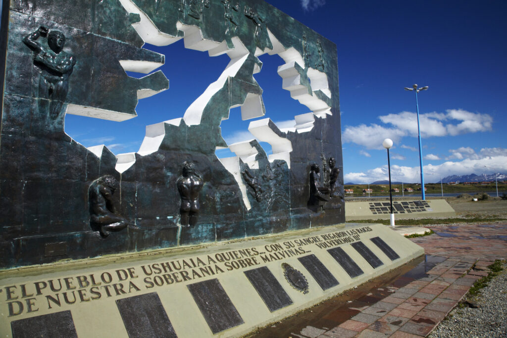 Argentina, Tierra Del Fuego, Ushuaia. Monument to the Isla Malvinas (Falkland Islands) and the Falklands War.