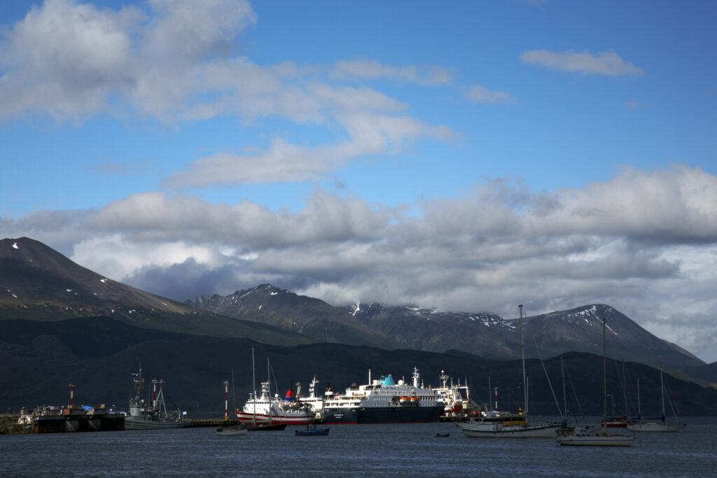 Argentina, Tierra Del Fuego, Ushuaia. The bust port of Ushuaia, the southernmost city in the world.