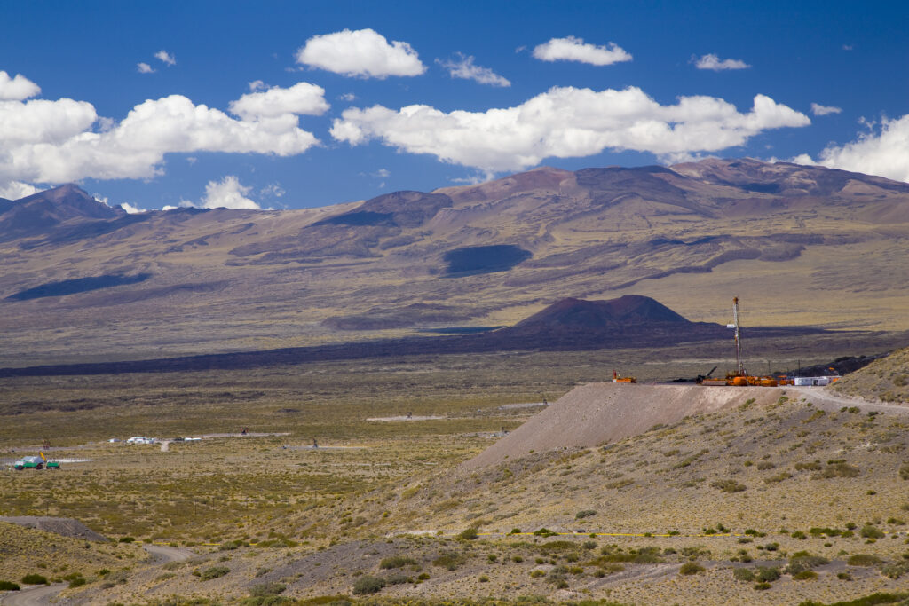 Argentina, Mendoza, Parque Provincial Payunia. Oil exploration within the reserve.