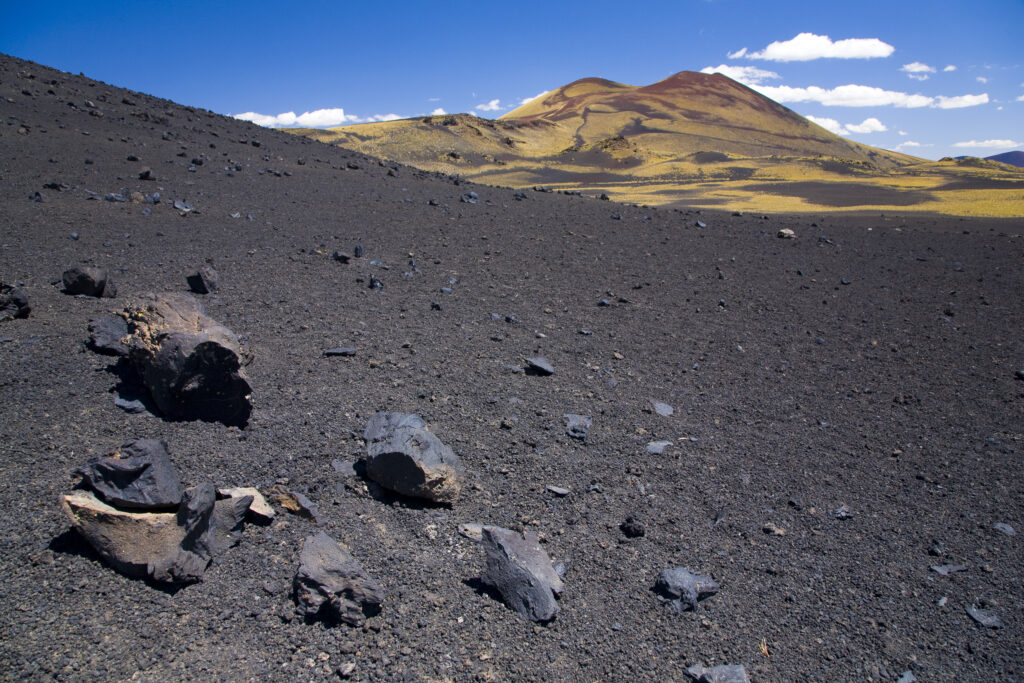 Argentina, Mendoza, Parque Provincial Payunia. The barren volcanic landscape of the reserve.