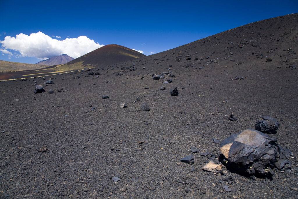 Argentina, Mendoza, Parque Provincial Payunia. The barren volcanic landscape of the reserve.