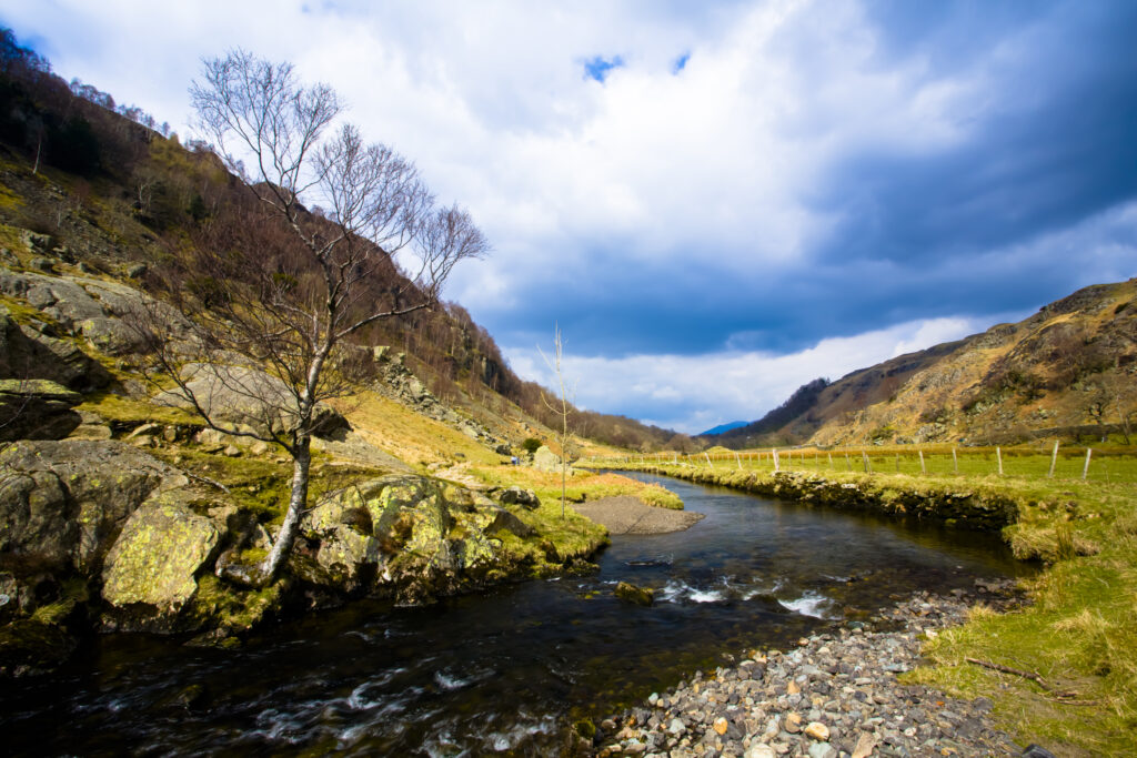 England, Cumbria, Lake District National Park. Watendlath Beck running through the Watendlath Valley.