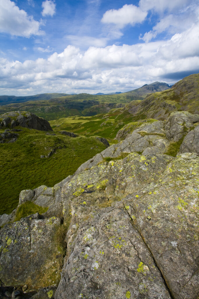 England, Cumbria, Lake District National Park. The wild, rocky outcrop of Peathill Crag near Hardknott Pass in the Western Lake District.