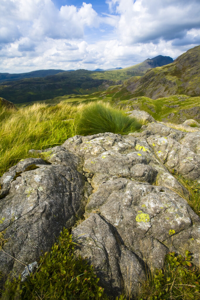 England, Cumbria, Lake District National Park. The wild, rocky outcrop of Peathill Crag near Hardknott Pass in the Western Lake District.