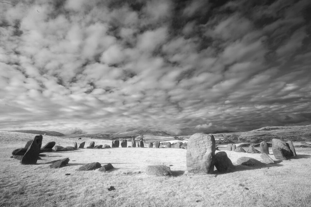 England, Cumbria, Swinside Stone Circle. The name of the Sunkenkirk stone circle, also known as Swinside, is derived from the ancient belief that the circle of stones are the remains of an ancient church (kirk) sunk into the ground by a strike from the Devil.