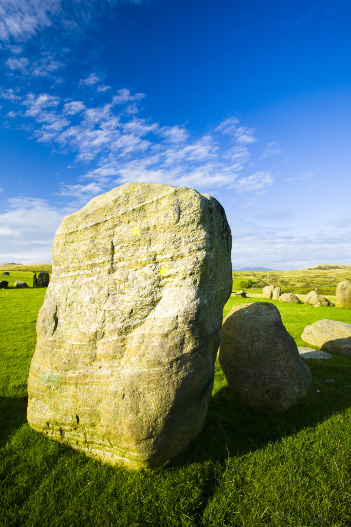 England, Cumbria, Swinside Stone Circle. The name of the Sunkenkirk stone circle, also known as Swinside, is derived from the ancient belief that the circle of stones are the remains of an ancient church (kirk) sunk into the ground by a strike from the Devil.