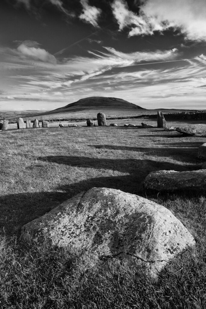 England, Cumbria, Swinside Stone Circle. The name of the Sunkenkirk stone circle, also known as Swinside, is derived from the ancient belief that the circle of stones are the remains of an ancient church (kirk) sunk into the ground by a strike from the Devil.
