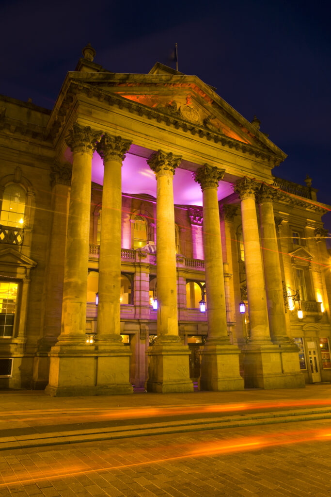 The Grade I listed Theatre Royal photographed at night. Opened in February 1837, the Theatre Royal dominates the heart of Newcastle’s Grainger Town.