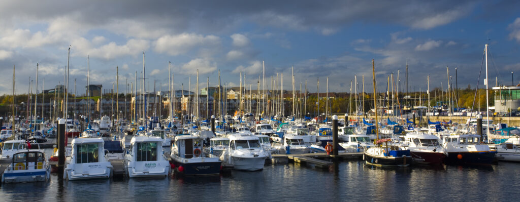 England, Tyne & Wear, Royal Quays. The Albert Edward Dock at the Royal Quays Marina in North Tyneside.