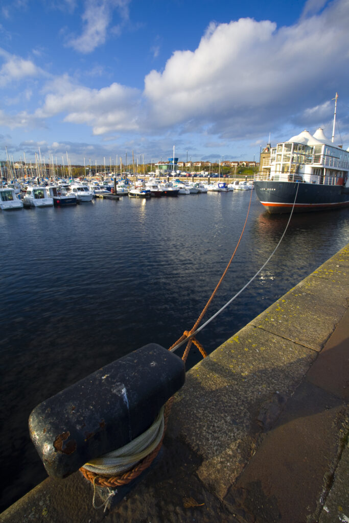 England, Tyne & Wear, Royal Quays. The Earl of Zetland was once a ferry working in the Sheltland Isles. Now it is a floating bar and restaurant moored in the Albert Edward Dock at the Royal Quays Marina in North Tyneside.