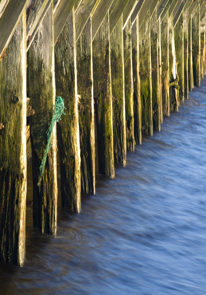England, Tyne & Wear, North Shields. Abstract view of a wooden sea break located near the mouth of the River Tyne.