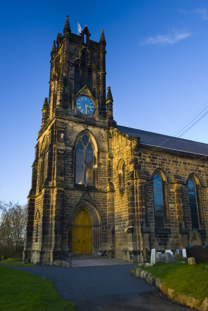 England, Tyne & Wear, Earsdon. The Saint Albans Church in Earsdon, a prominent landmark near the Northumberland border.