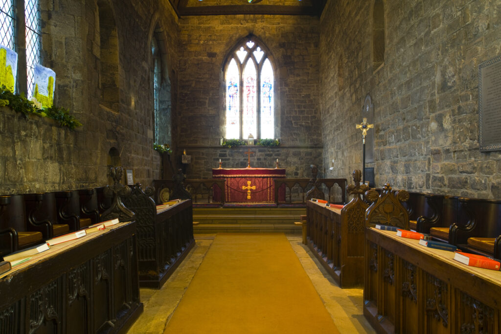 England, Tyne and Wear, St Pauls Monastery and church. The Chancel at St Pauls church near Jarrow, a 7th Century monastery founded in AD 681.
