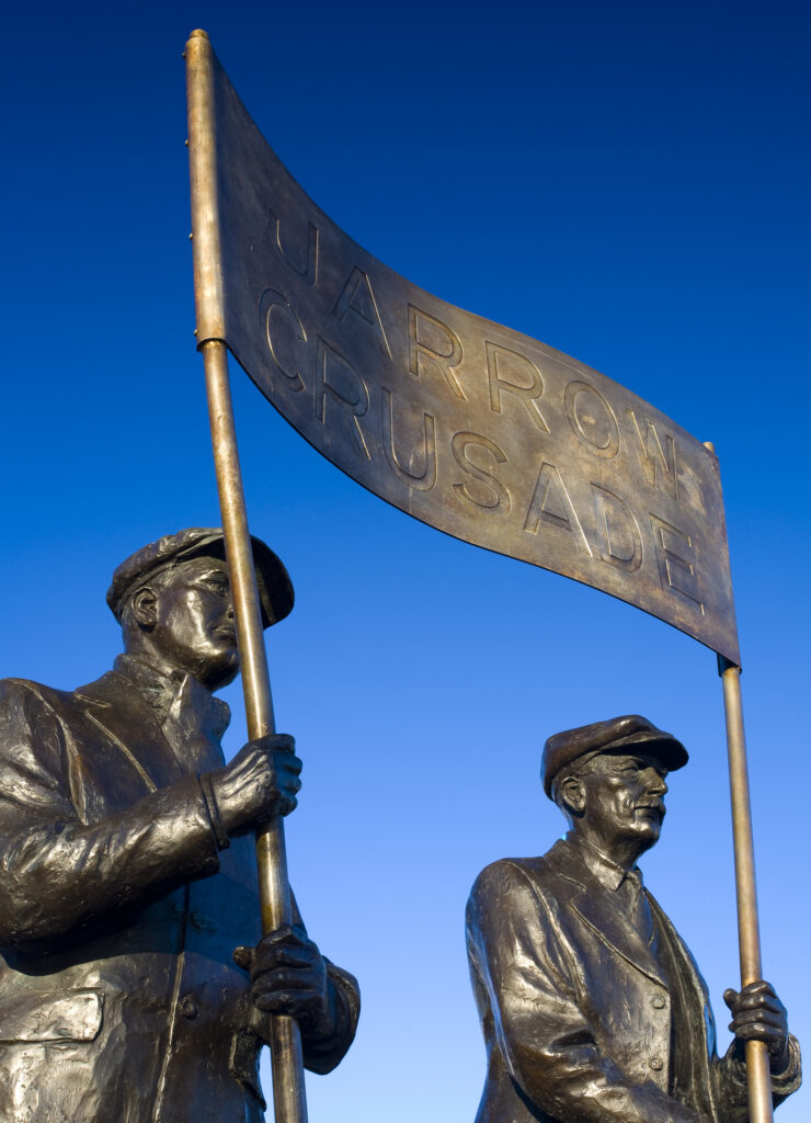 England, Tyne & Wear, Jarrow. The October of 1936 saw 200 people march from Jarrow to Westminster to protest against extreme poverty and unemployment in North East England. This march became known as the Jarrow crusade due to the banners carried by the marchers.