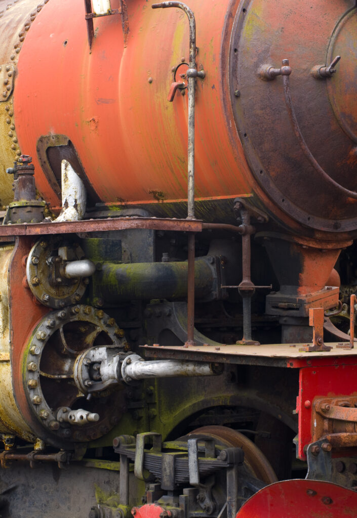 England, Tyne & Wear, West Chirton. Details of a steam engine train in need of restoration at the Stephenson Railway Museum in West Chirton.