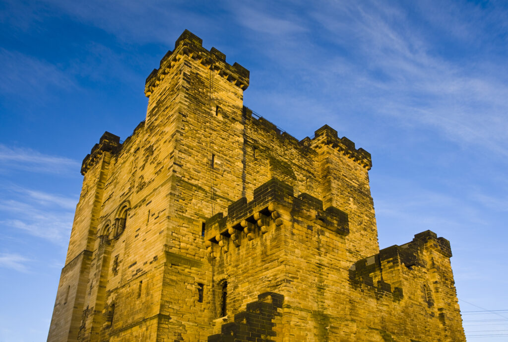 England, Tyne & Wear, Newcastle Upon Tyne. The Newcastle Castle Keep was built by Henry II between 1168-1178 and is a fine example of a genuine Norman Keep.