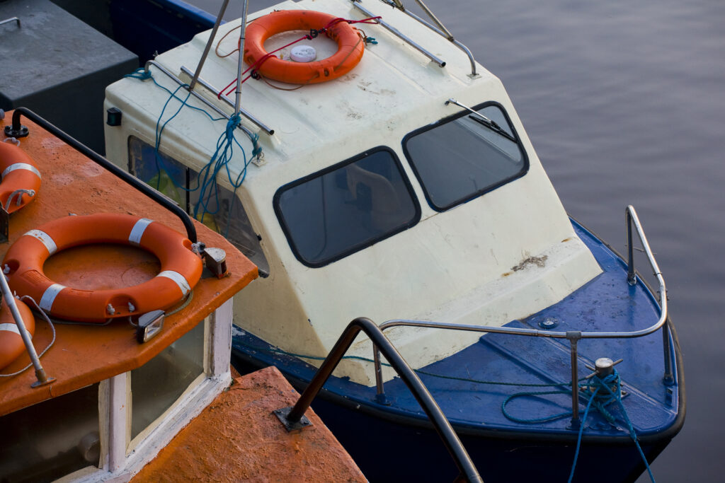England, Tyne and Wear, Newcastle Upon Tyne. Detail of boats moored on the River Tyne.
