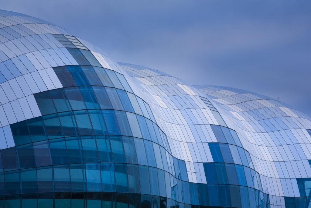 England, Tyne and Wear, Newcastle upon Tyne. Abstract view of the Sage Building located on the Newcastle upon Tyne Quayside.