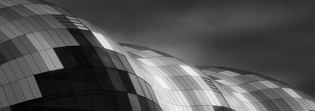 England, Tyne and Wear, Newcastle upon Tyne. Abstract view of the Sage Building located on the Newcastle upon Tyne Quayside.