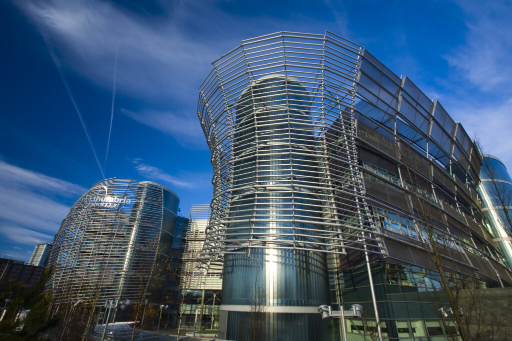 England, Tyne and Wear, Newcastle Upon Tyne. The modern facade of a Northumbria University campus, a complete contrast to the historic buildings of the Newcastle University.