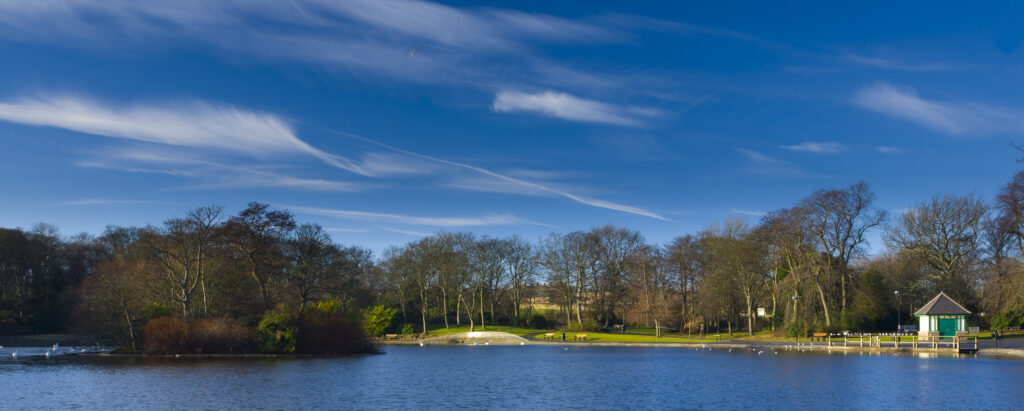 England, Tyne and Wear, Newcastle Upon Tyne. Alderman Sir Charles Hamond officially opened Tynesides' first park, Leazes Park in 1873. The lake pictured here was created along the line of the Lort Burn.