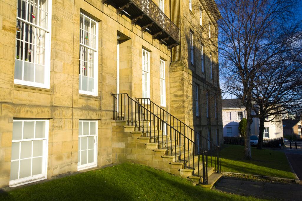 England, Tyne and Wear, Newcastle Upon Tyne. The grand Georgian architecture of Leazes Terrace, serving as a hall of residence for city students.