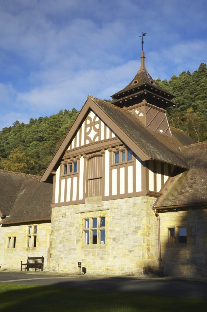 England, Northumberland, Cragside Gardens & Estate. A building near the visitor centre for the Cragside estate (National Trust)