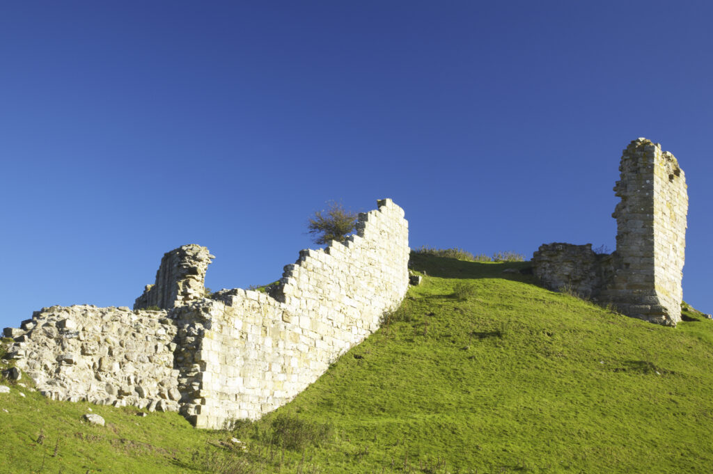 England, Northumberland, Northumberland National Park. The remains of Harbottle Castle in Coquetdale