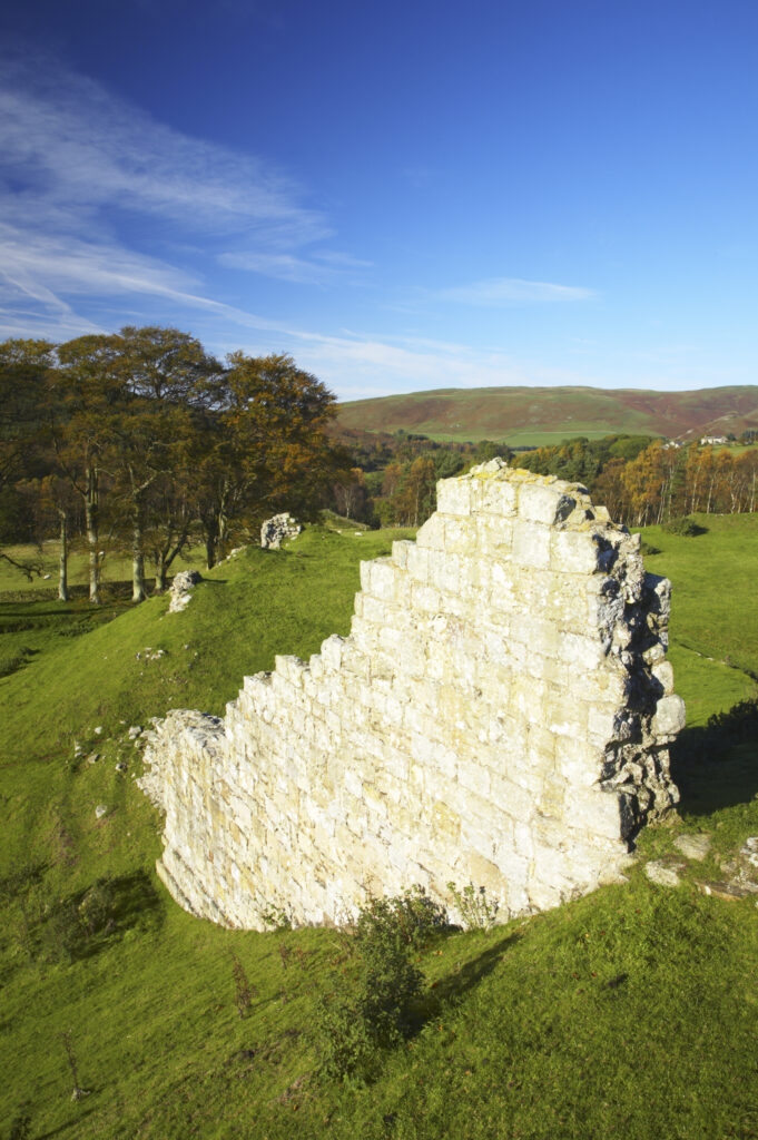 England, Northumberland, Northumberland National Park. The remains of Harbottle Castle in Coquetdale