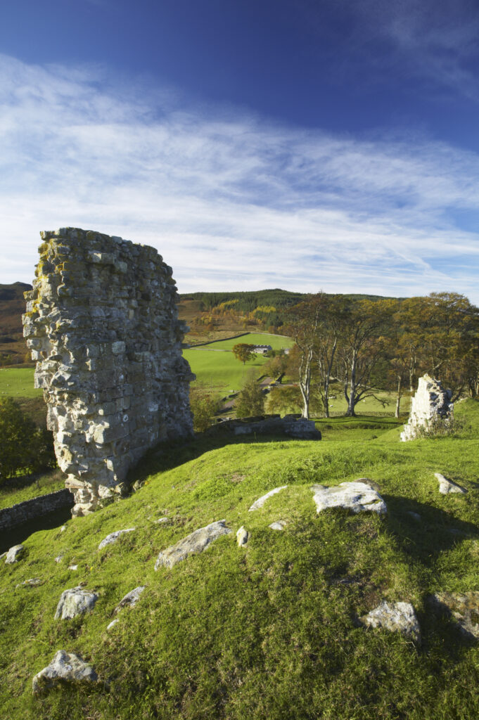 England, Northumberland, Northumberland National Park. The remains of Harbottle Castle in Coquetdale