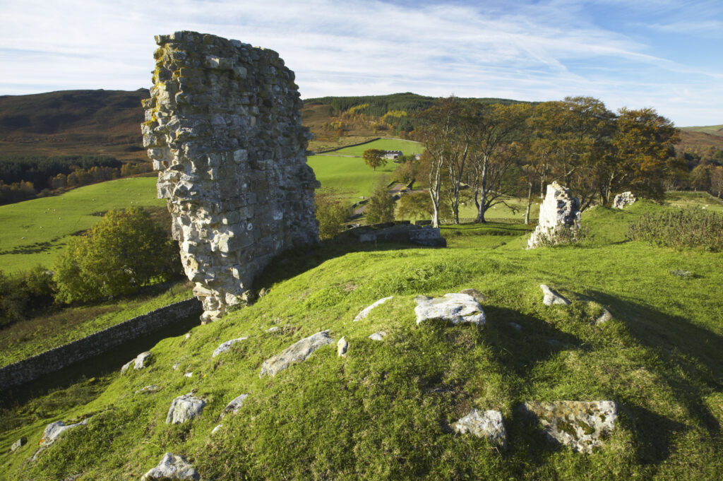 England, Northumberland, Northumberland National Park. The remains of Harbottle Castle in Coquetdale