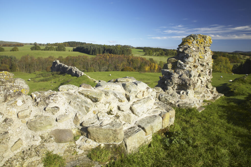 England, Northumberland, Northumberland National Park. The remains of Harbottle Castle in Coquetdale