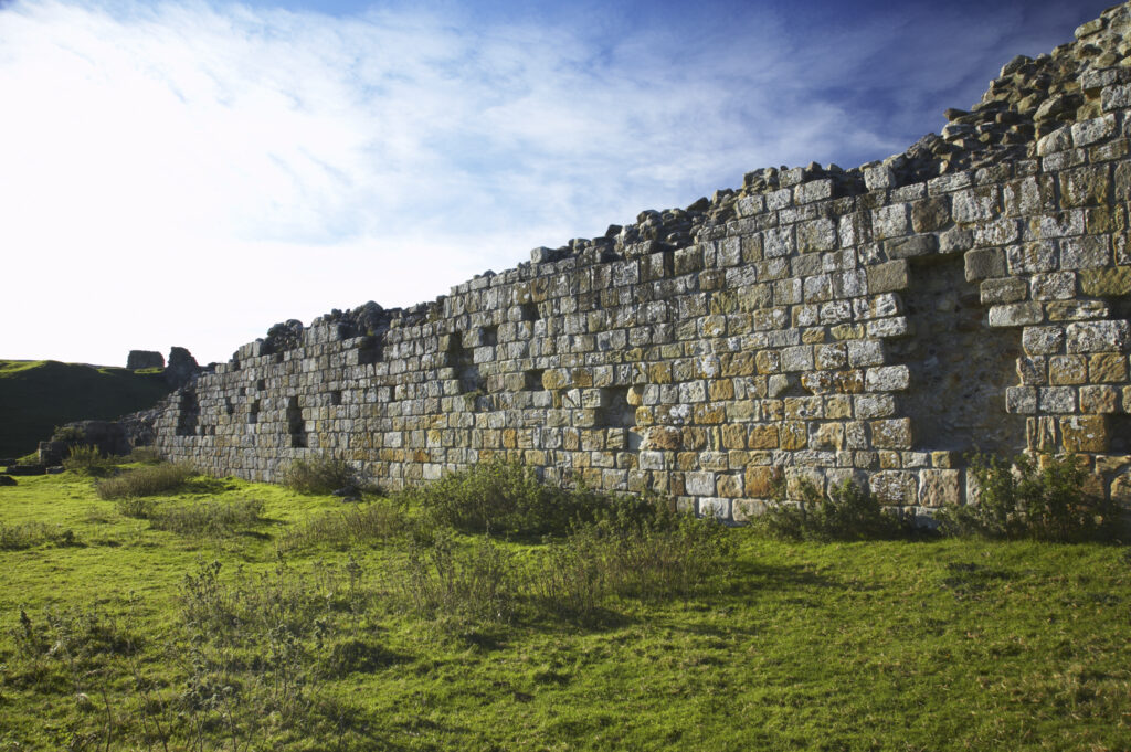 England, Northumberland, Northumberland National Park. The remains of Harbottle Castle in Coquetdale