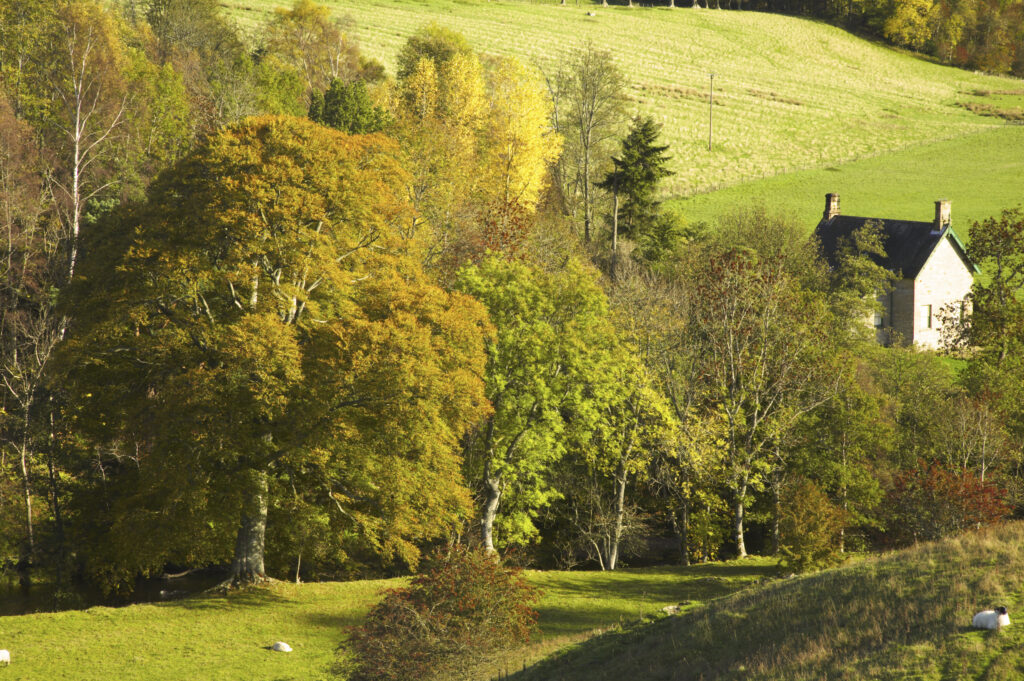 England, Northumberland, Northumberland National Park. Country house near the river Coquet by Harbottle in Coquetdale.